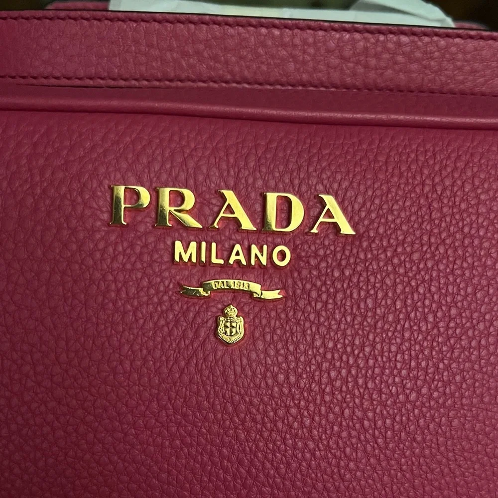 Authentic Prada Peonia Pink Vitello Phenix Leather Double Zip Crossbody …